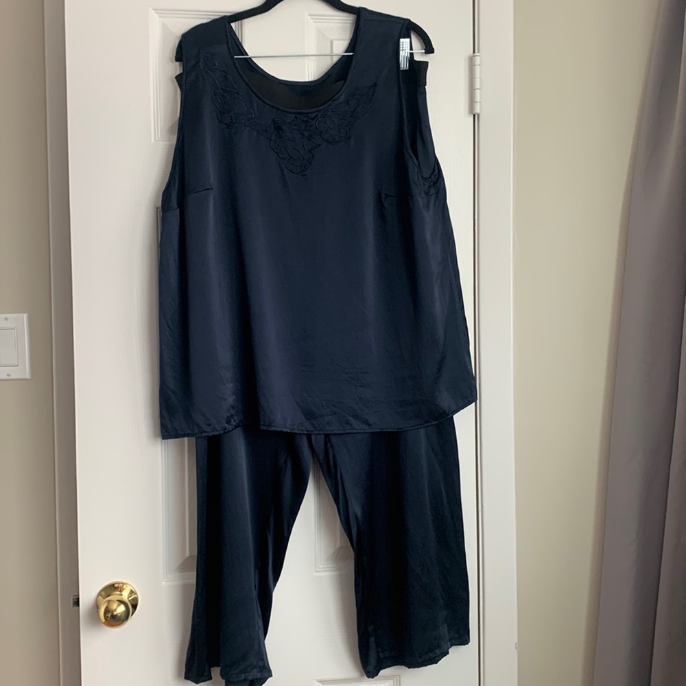 Navy Satin 2 Piece Lounge Set